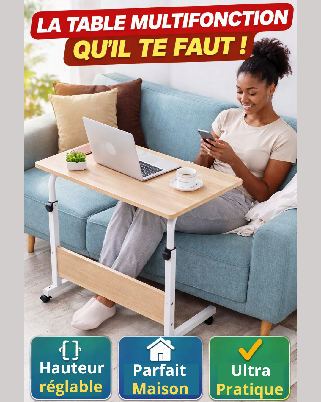 Table Multifonction Réglable & Mobile